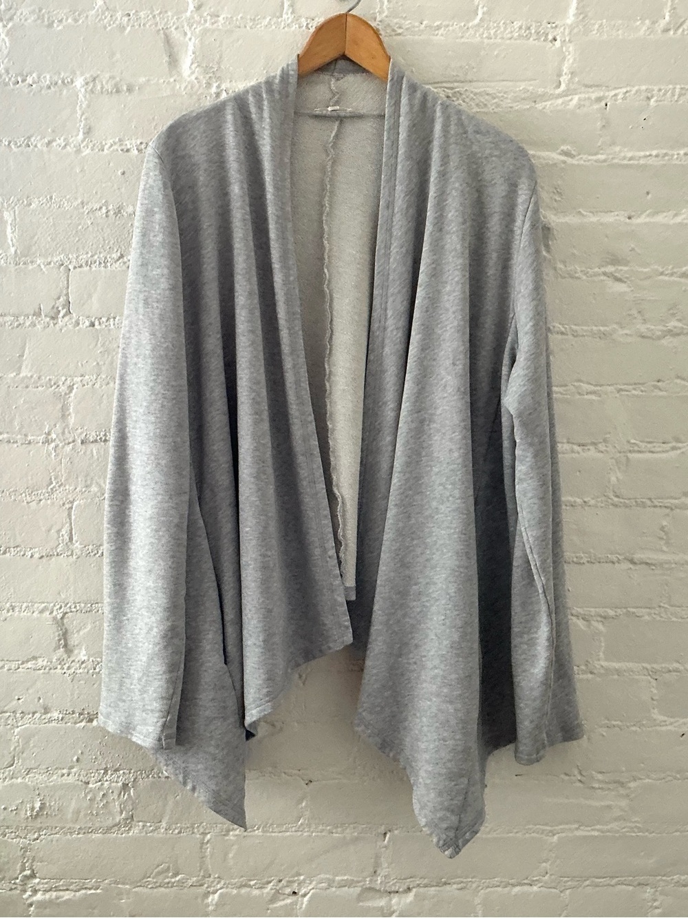 Eileen Fisher Gray Open Front Draped Knit Cardigan 100% Organic Cotton Size L